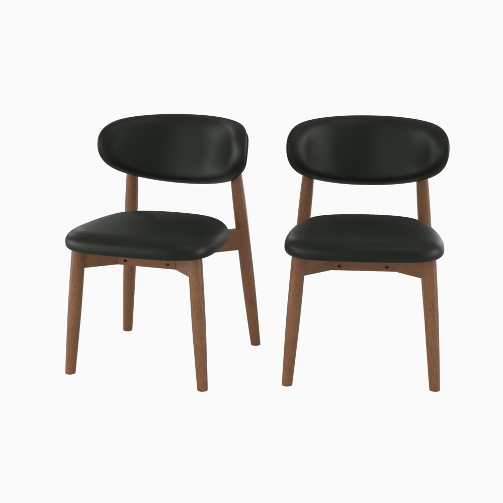 Maison Pavane 2er Set stühle aus schwarzem Kunstleder und dunklem Heveaholz style vintage - Pvc - Polyvinlychlorid