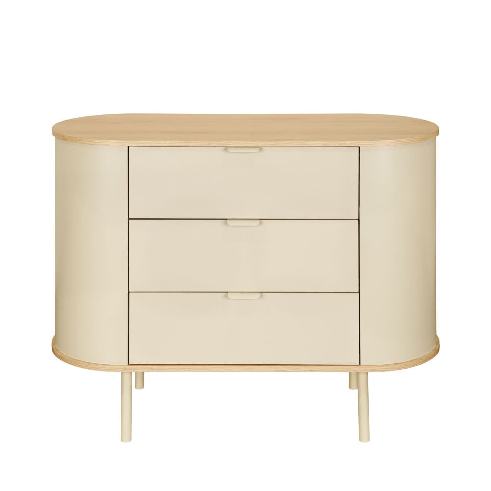 Commode 3 tiroirs en bois et métal - beige