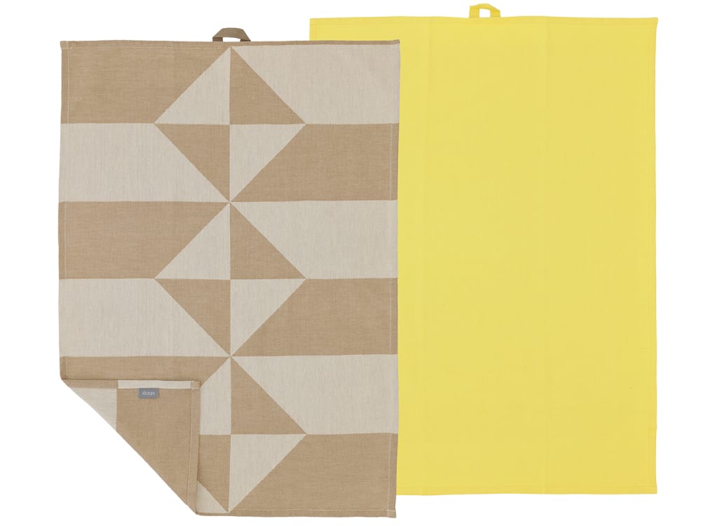 Lot de 2 torchons en coton jaune et beige 50x70cm