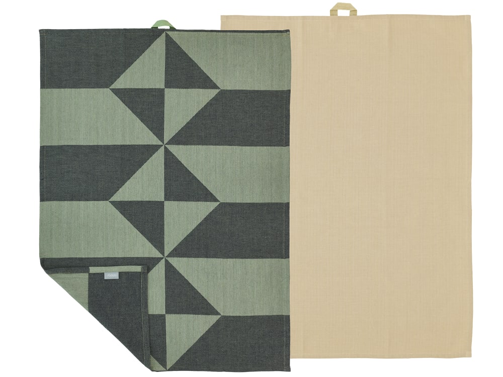 Lot de 2 torchons en coton vert et beige 50x70cm