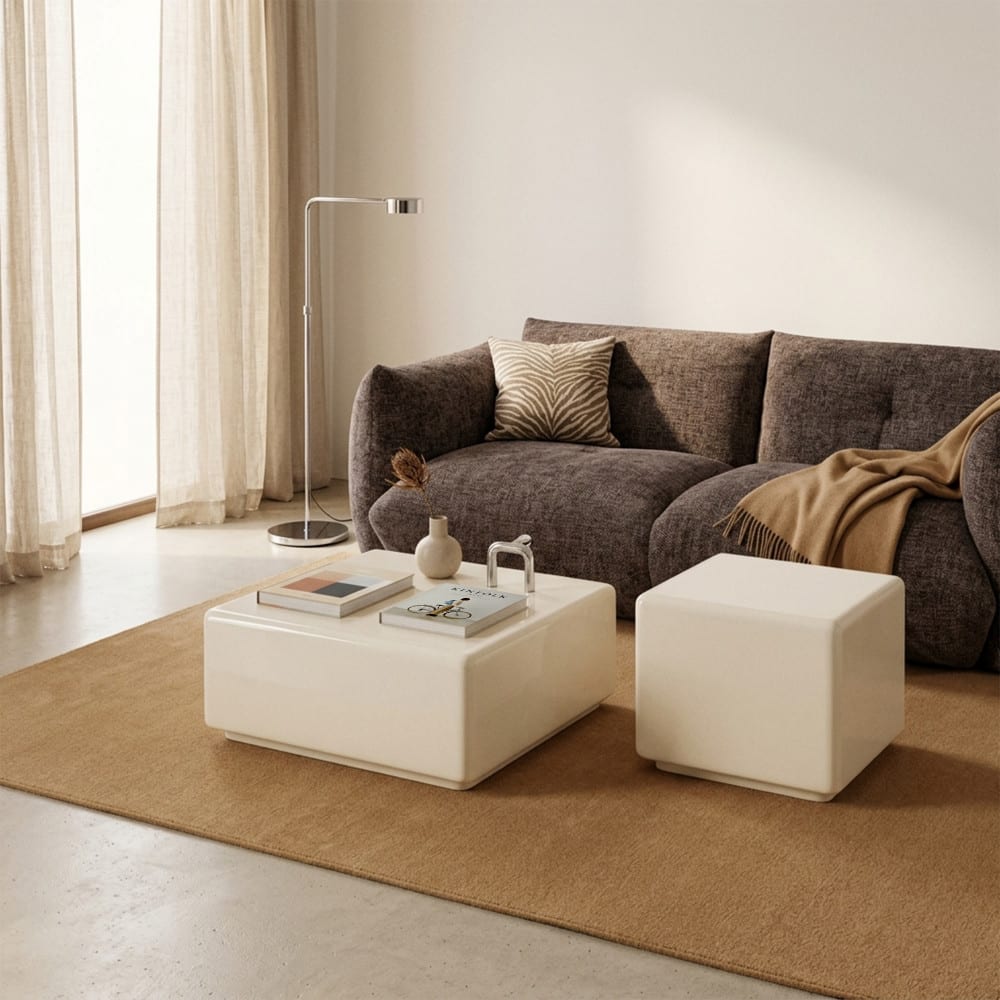 Table basse carrée laquée 60x60cm - beige