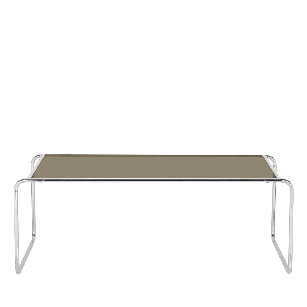 Table basse en verre pieds chrome l110cm - verre fumé