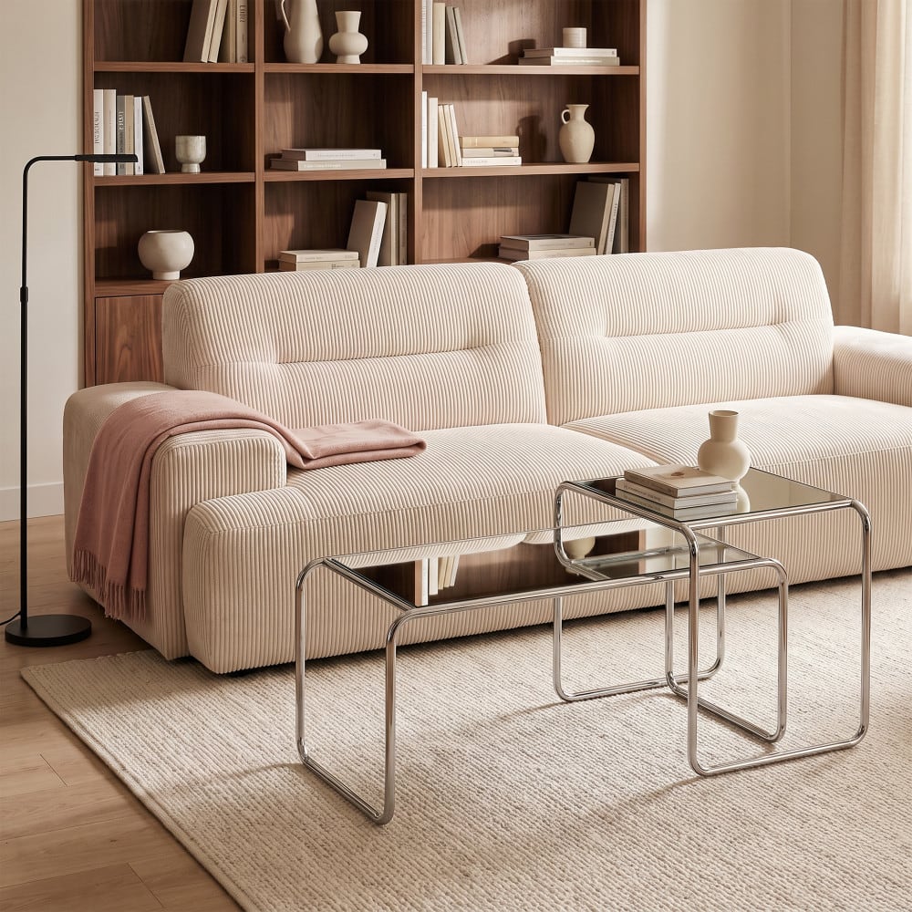 Table basse en miroir pieds chrome l80cm - transparent