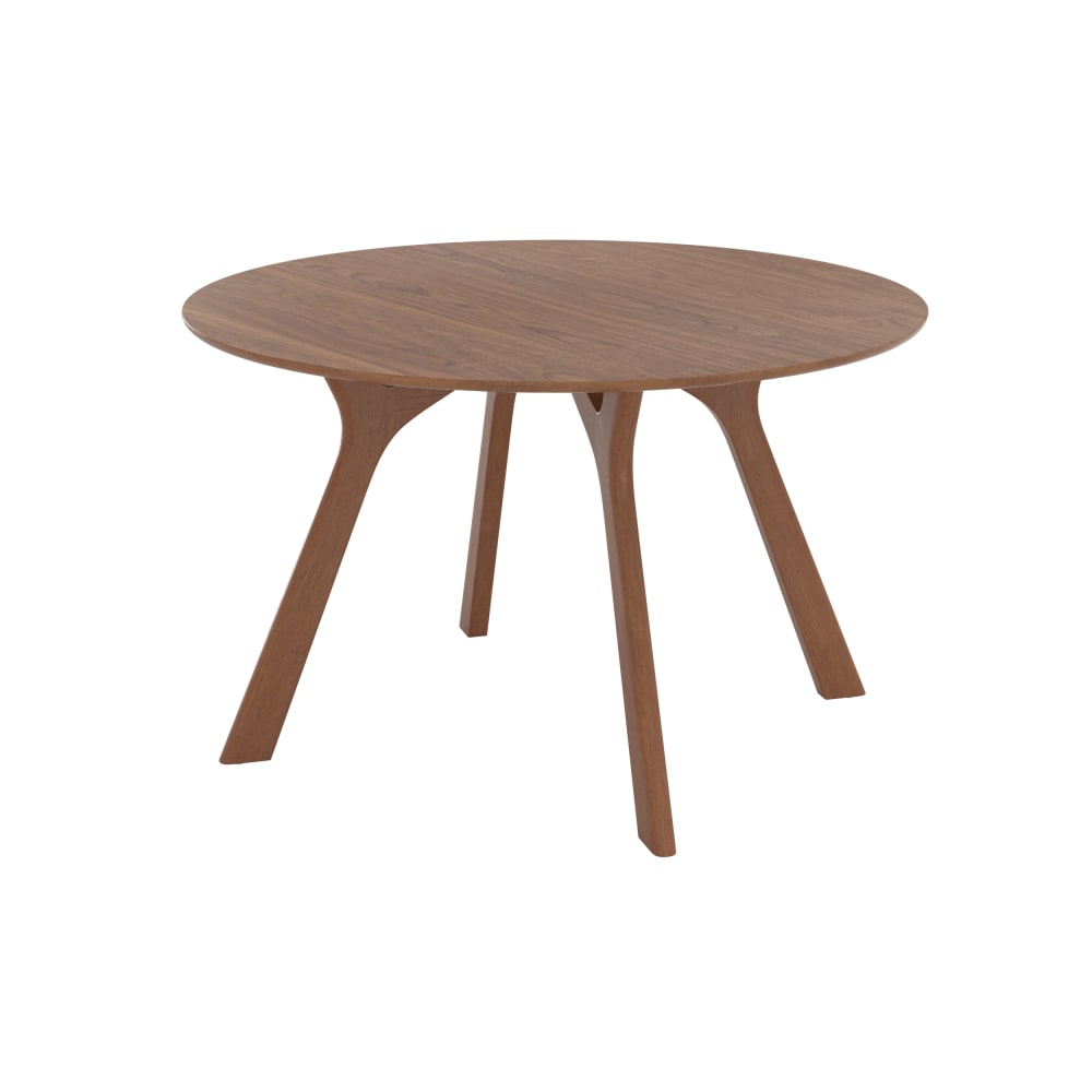 Table ronde 4 personnes en bois d'hévéa massif, placage noyer d120 cm