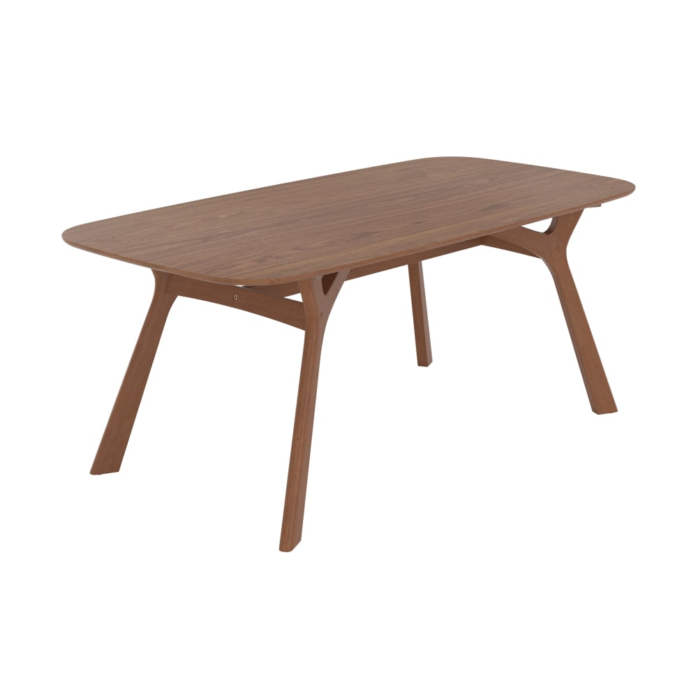 Table rectangulaire 6 places bois d'hévéa massif, placage noyer 180 cm