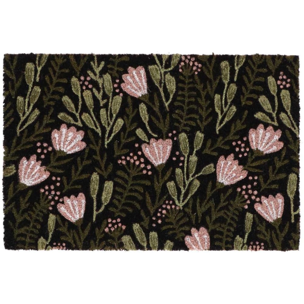 Paillasson en fibres de coco floral noir