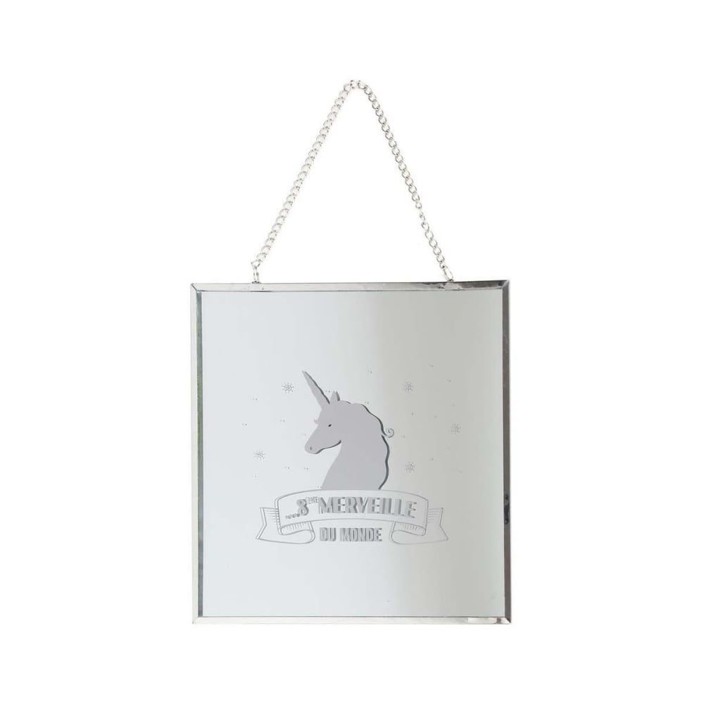 Miroir carré avec chainette licorne argent