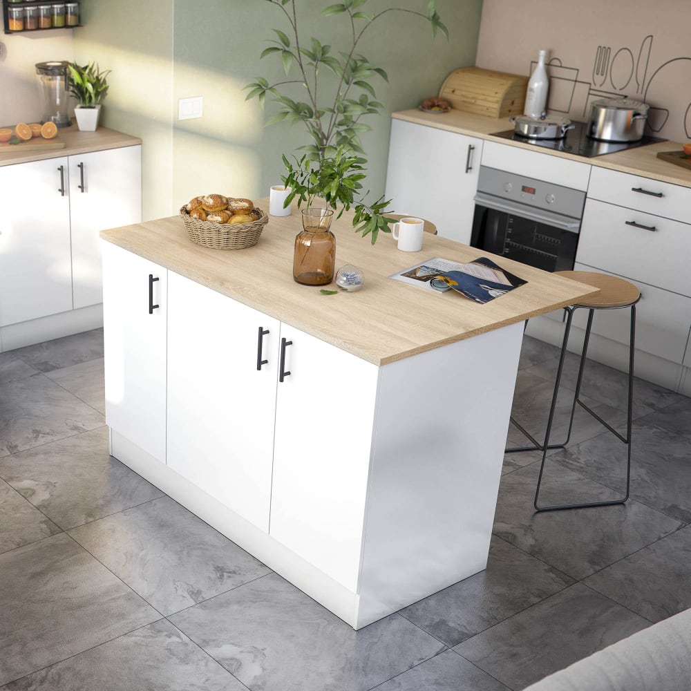 Kücheninsel, Weiß Hochglanz Holzdekor - Maisons Du Monde