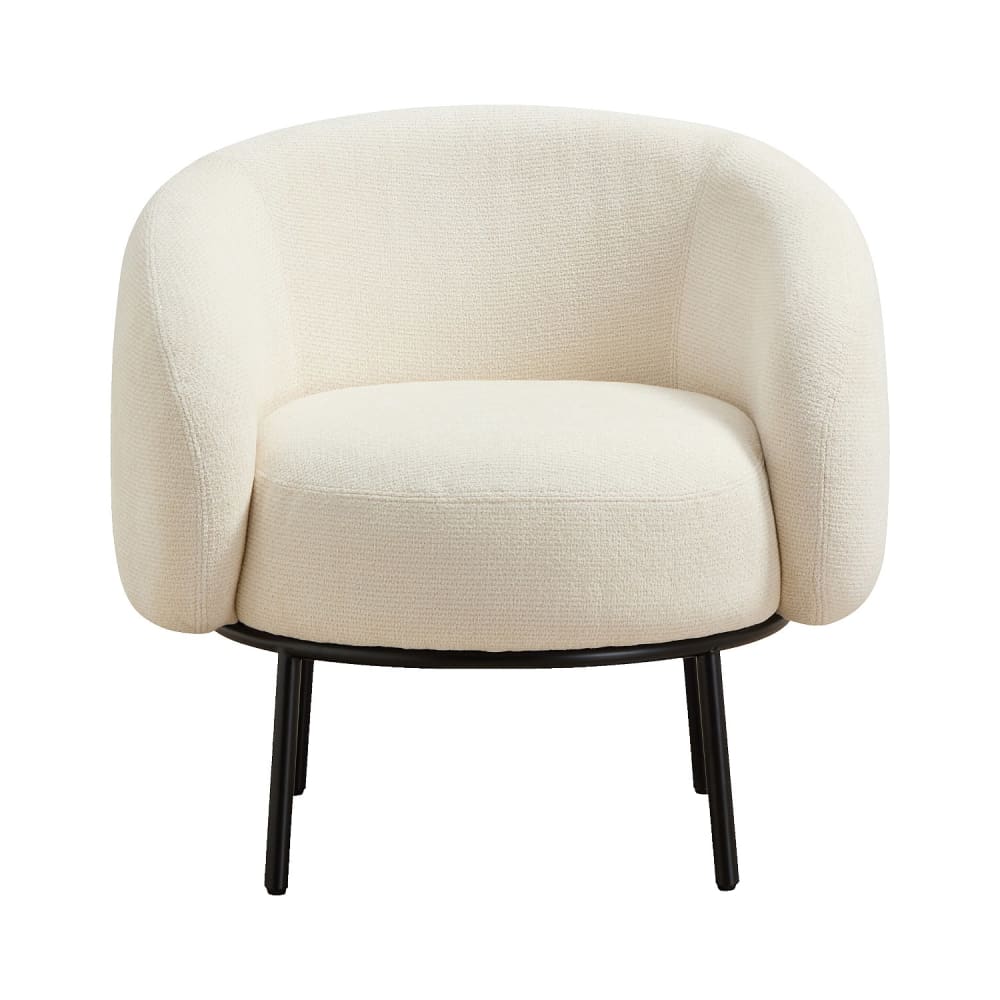 Fauteuil en tissu chenille et métal noir - ivoire Fauteuil en tissu chenille et métal noir - ivoire