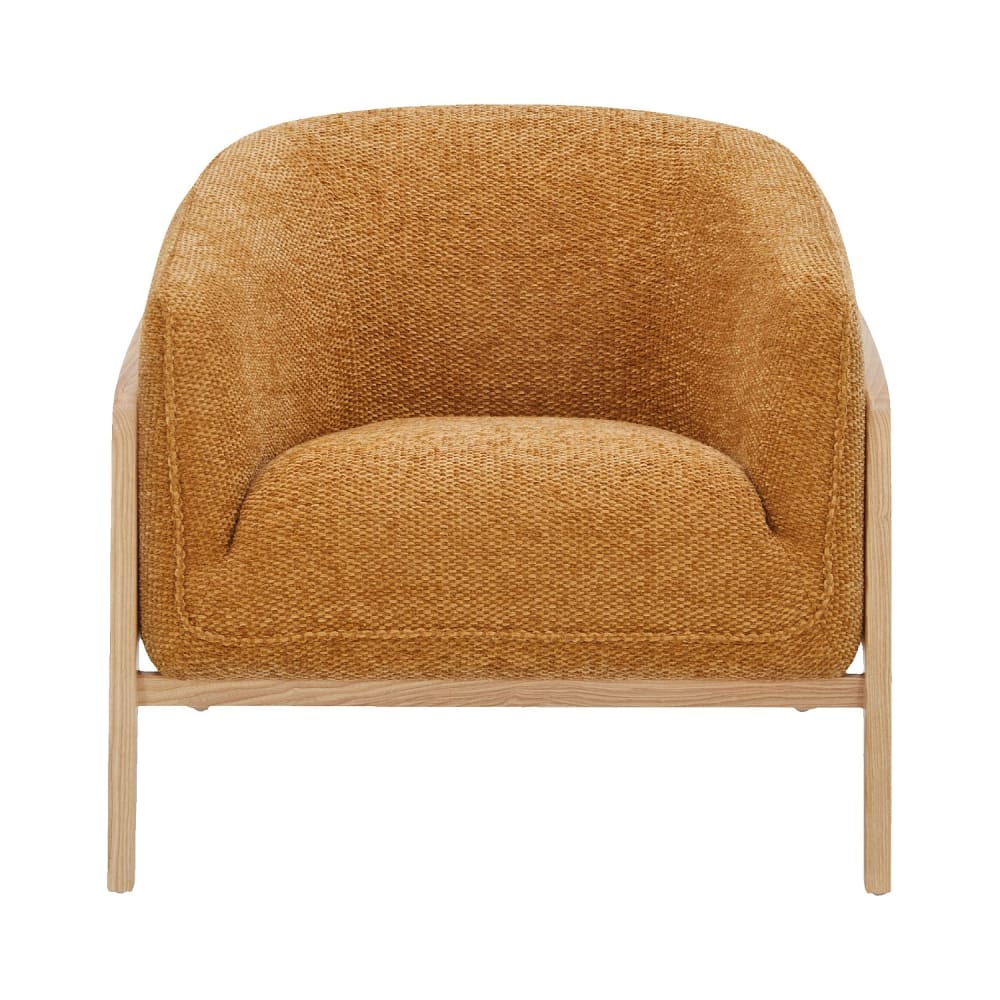 Fauteuil en tissu chenille et bois - ocre Fauteuil en tissu chenille et bois - ocre