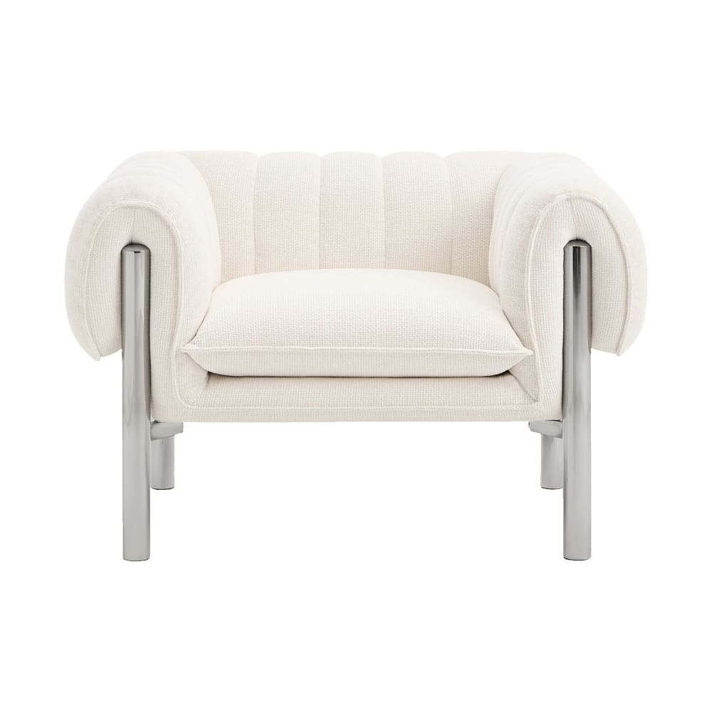 Fauteuil en tissu chenille et métal chromé - ecru Fauteuil en tissu chenille et métal chromé - ecru