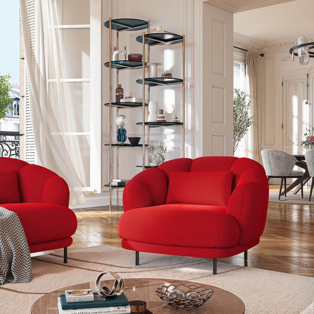 Fauteuil en tissu 3d et métal noir - rouge coquelicot
