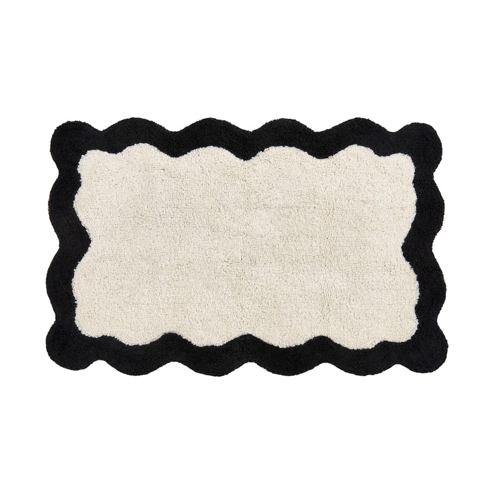Tapis de bain festonné en coton naturel - 1200 g/m² - 50 x 80 cm -