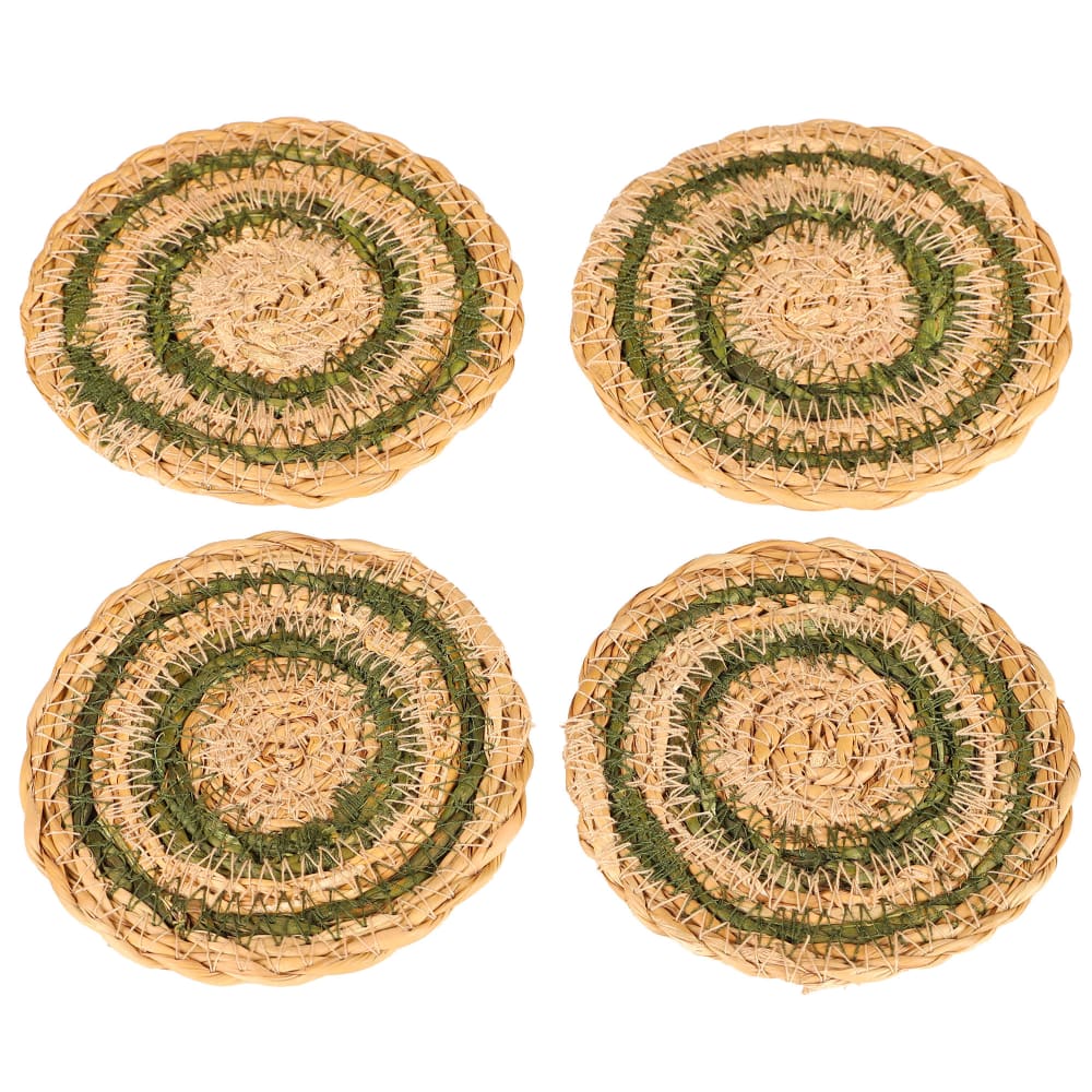 Set de 4 dessous de verre en jute vert et beige 10cm