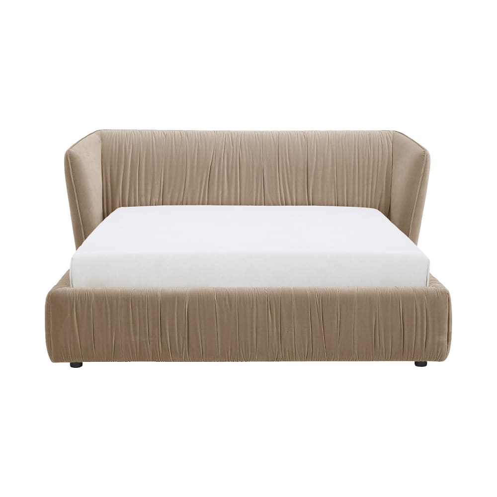 Lit 180 x 200 cm en tissu plissé - beige sable Lit 180 x 200 cm en tissu plissé - beige sable