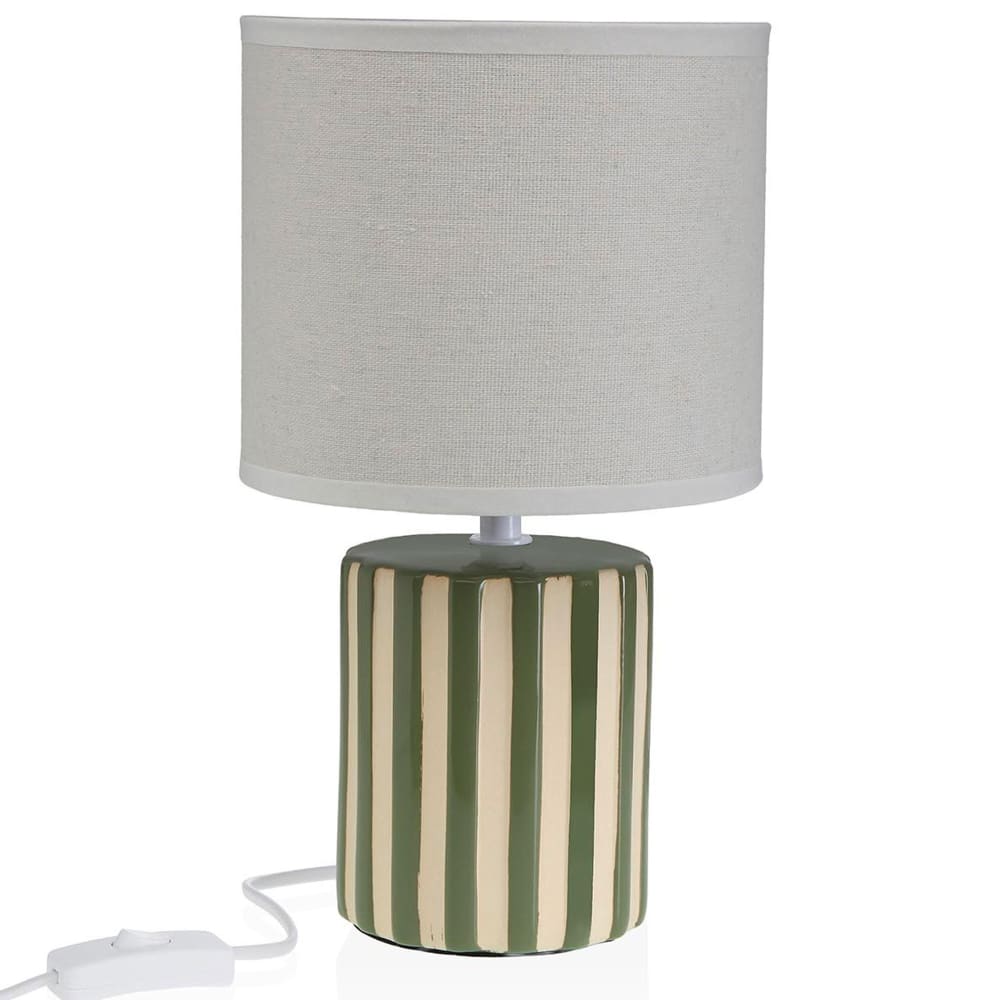 Lampe à poser en céramique rayée vert et blanc 16x16x27.5cm