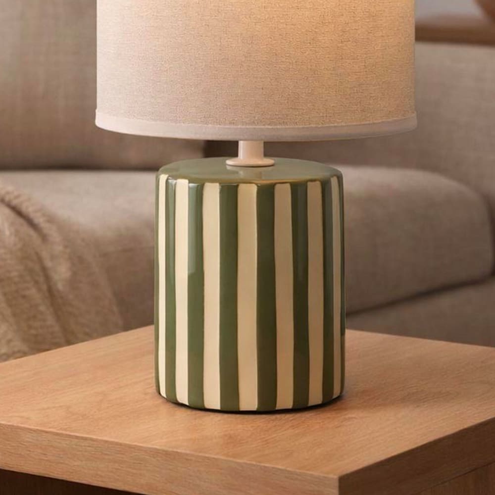 Lampe à poser en céramique rayée vert et blanc 16x16x27.5cm — vue 4