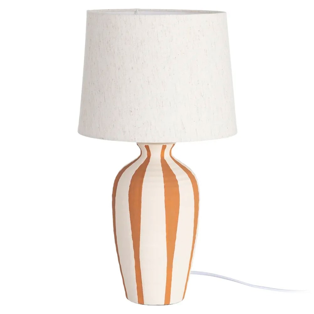 Lampe à poser céramique blanche rayures terracotta 30x30x55.5cm