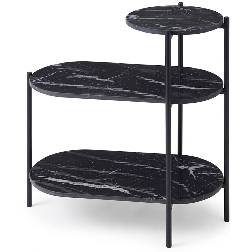 Table d'appoint design en métal et plateaux effet marbre noir 64x33x63 Table d'appoint design en métal et plateaux effet marbre noir 64x33x63