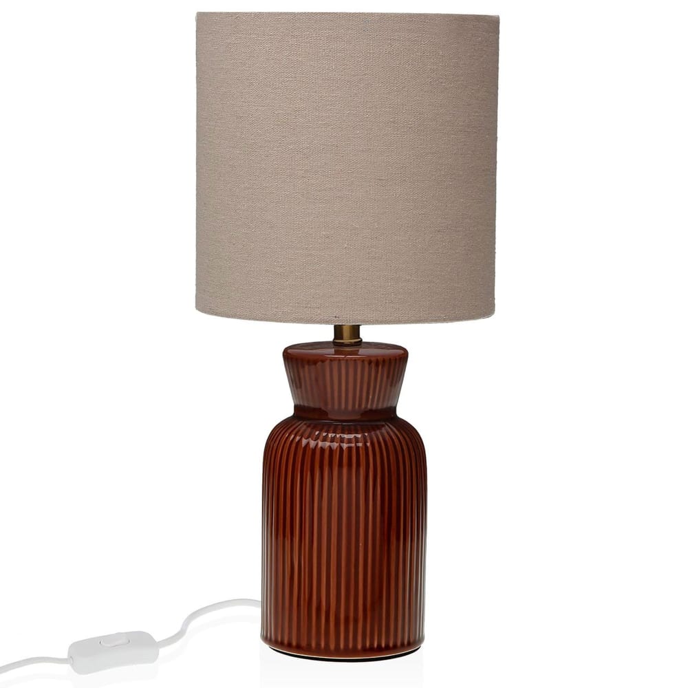 Lampe à poser en céramique marron et abat-jour gris 18x18x39cm
