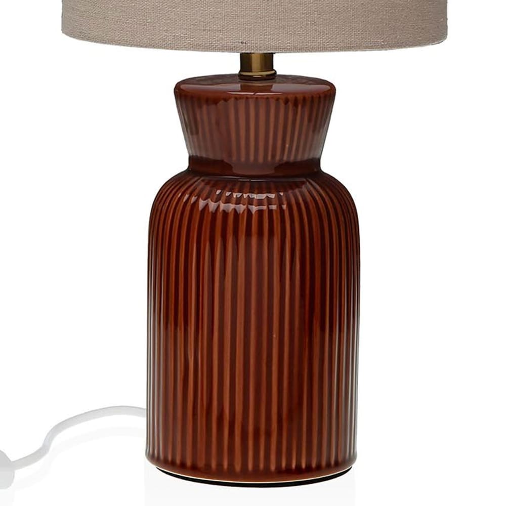 Lampe à poser en céramique marron et abat-jour gris 18x18x39cm — vue 3