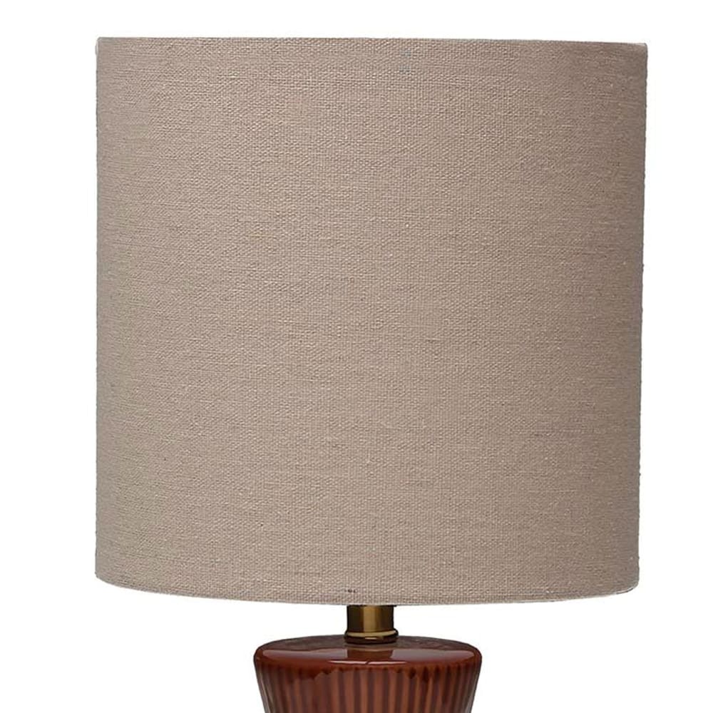 Lampe à poser en céramique marron et abat-jour gris 18x18x39cm — vue 4