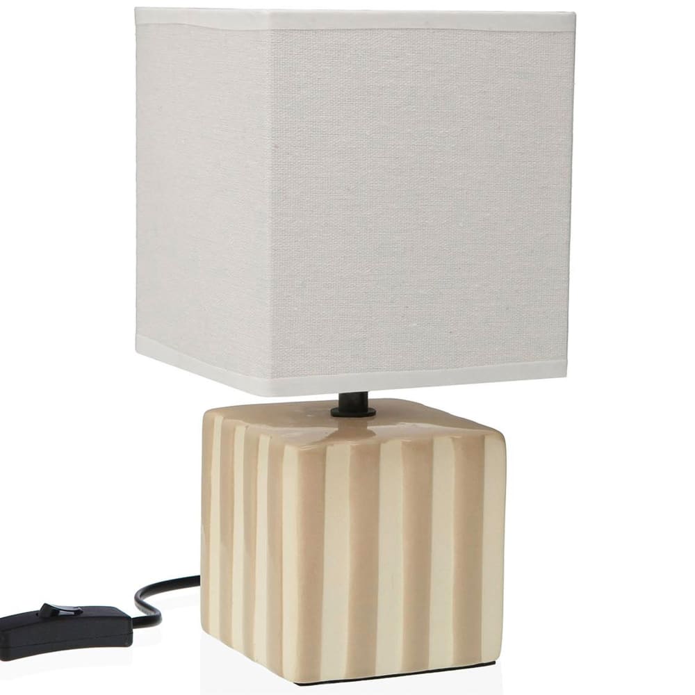 Lampe à poser carrée en céramique rayée beige 14x14x27.5cm