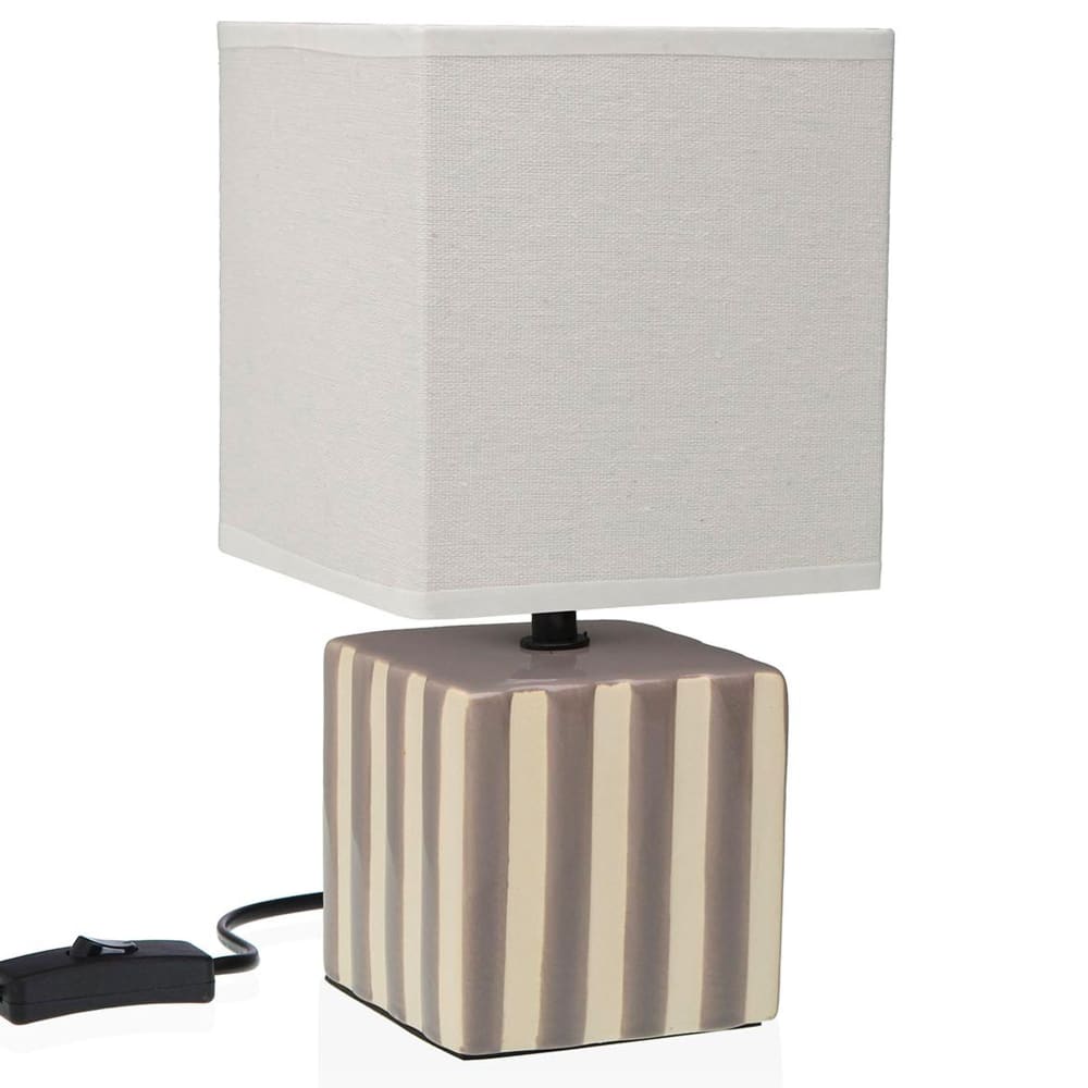 Lampe à poser carrée en céramique rayée grise et blanche 14x14x27.5cm