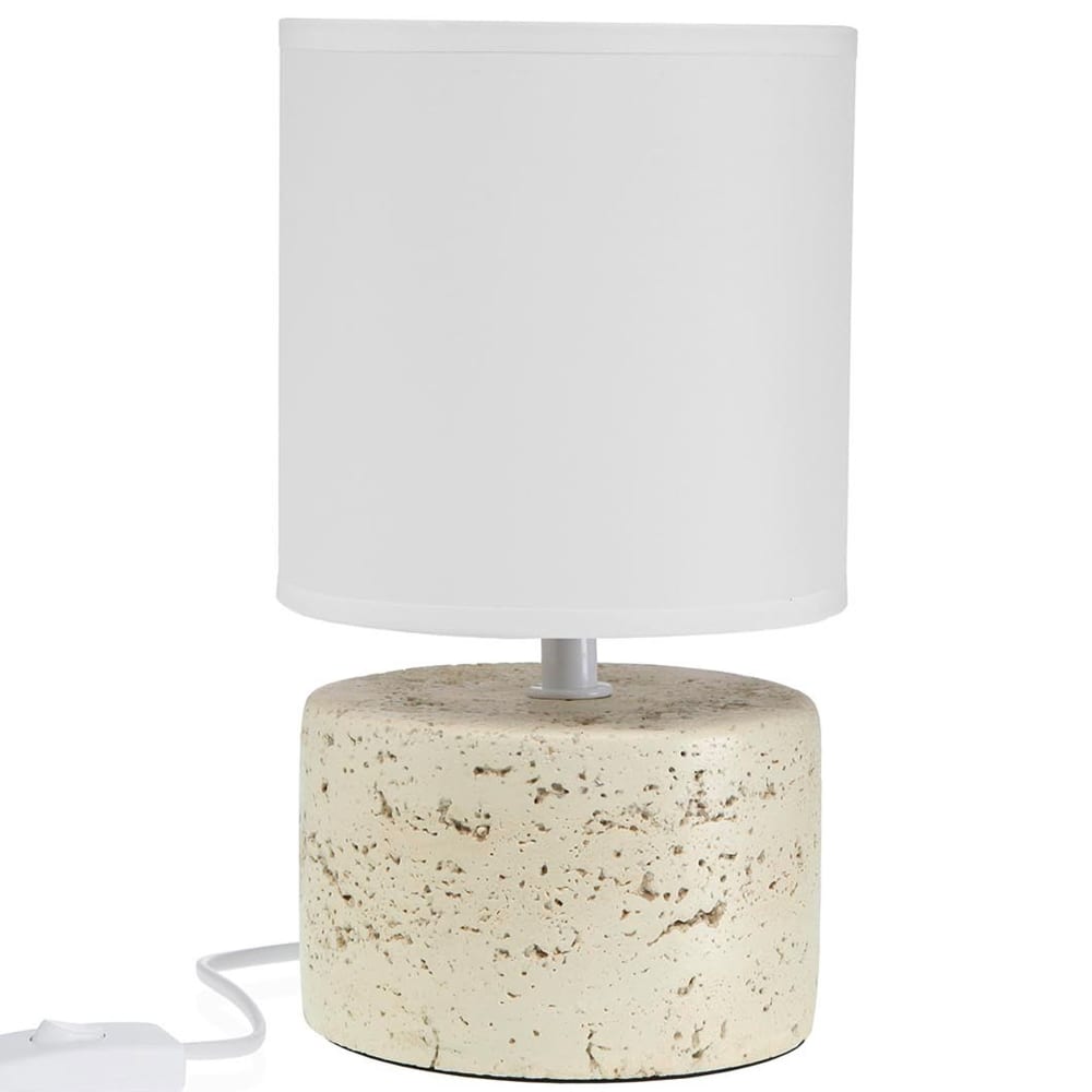 Petite lampe à poser en céramique beige et abat-jour blanc 13x13x24cm