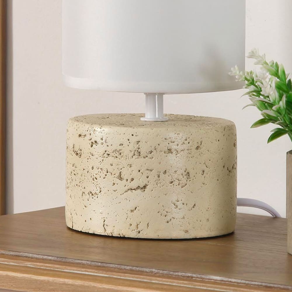 Petite lampe à poser en céramique beige et abat-jour blanc 13x13x24cm — vue 4