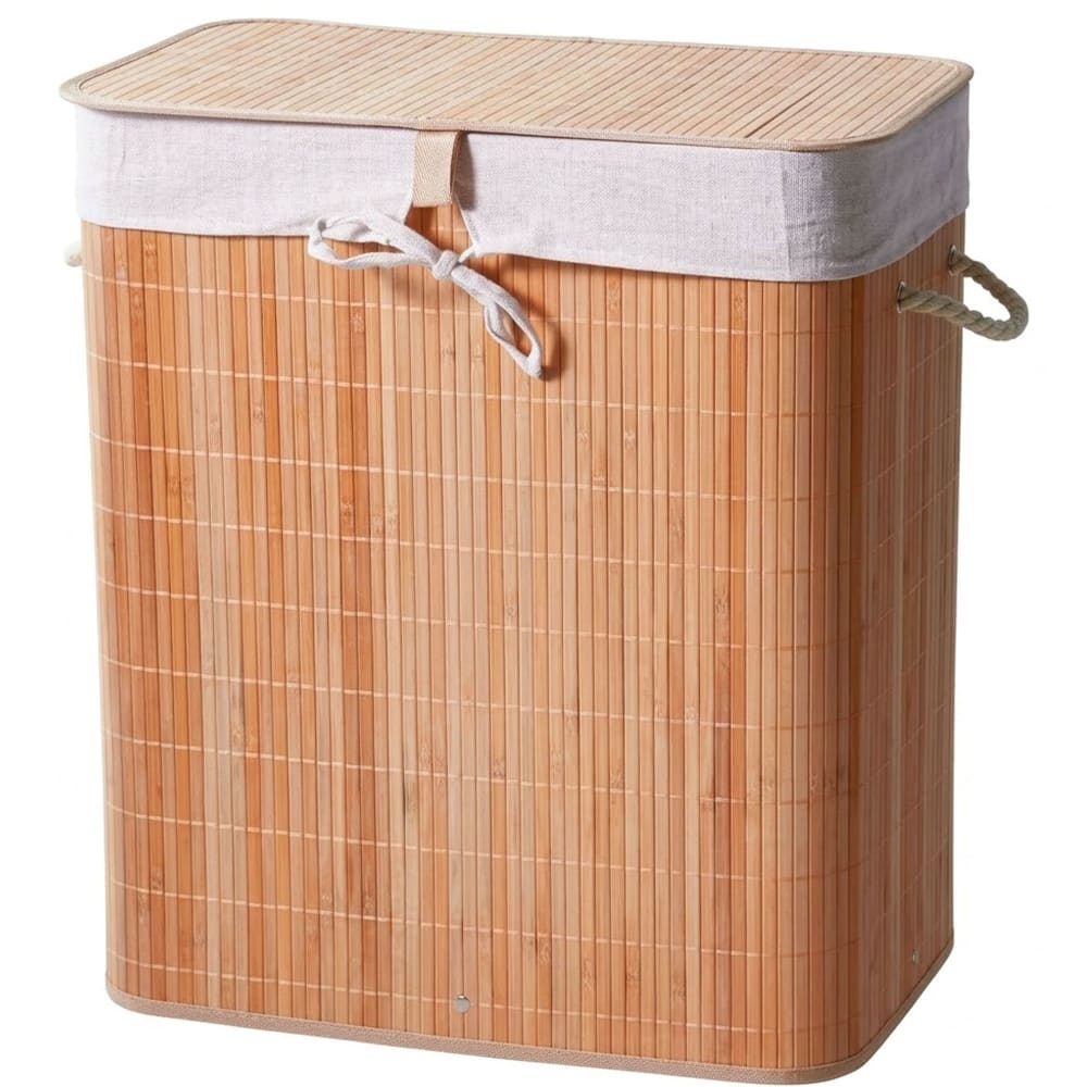 Panier à linge en bambou et intérieur amovible en tissu 50x30x60cm