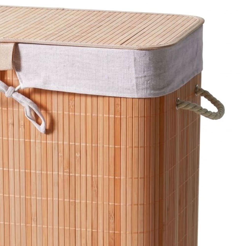 Panier à linge en bambou et intérieur amovible en tissu 50x30x60cm — vue 3