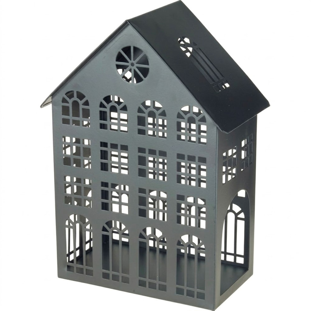 Lanterne métal maison 19.5x13x32cm