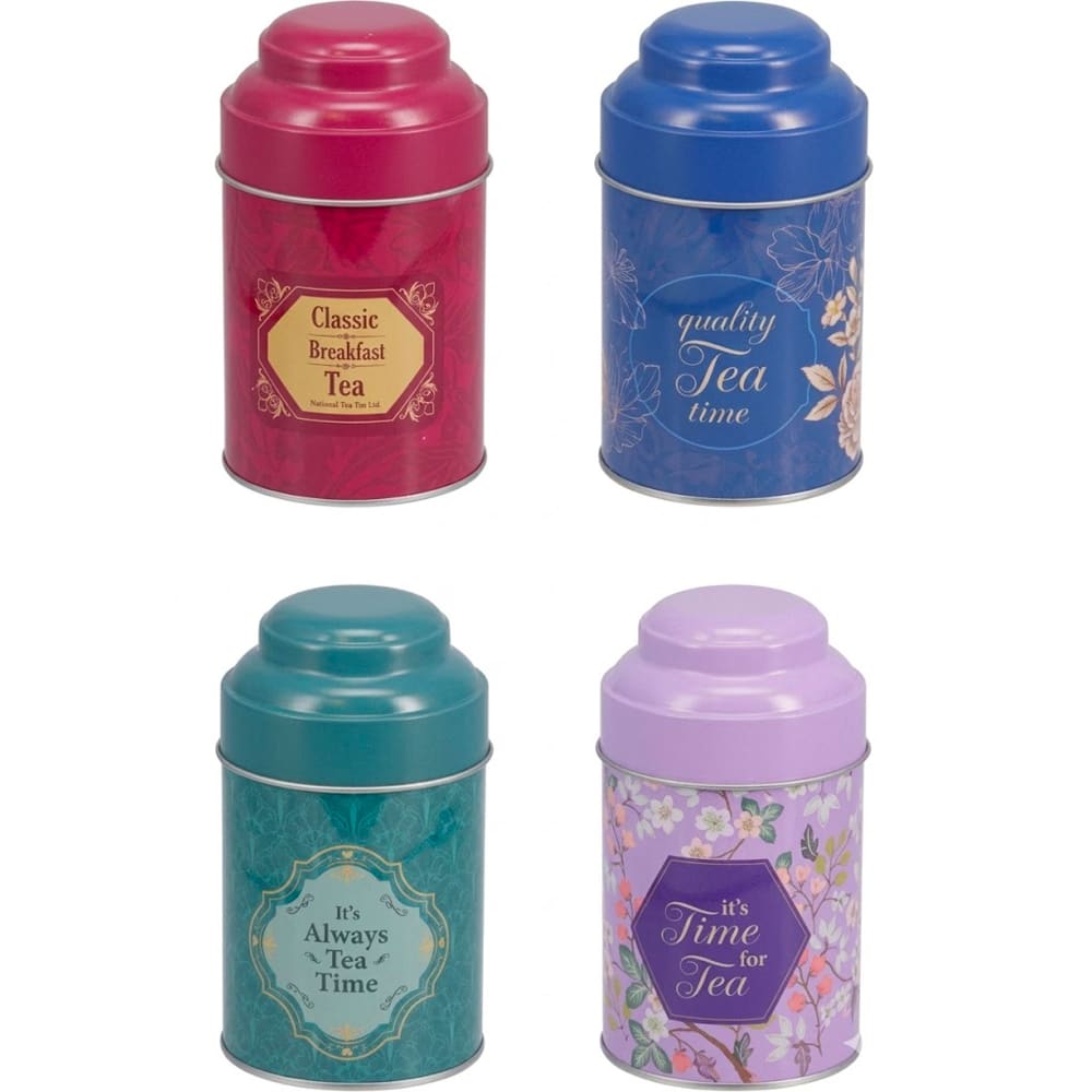 Set de 4 jolies boîtes à thé en métal multicolores 7.5x7.5x13.5cm