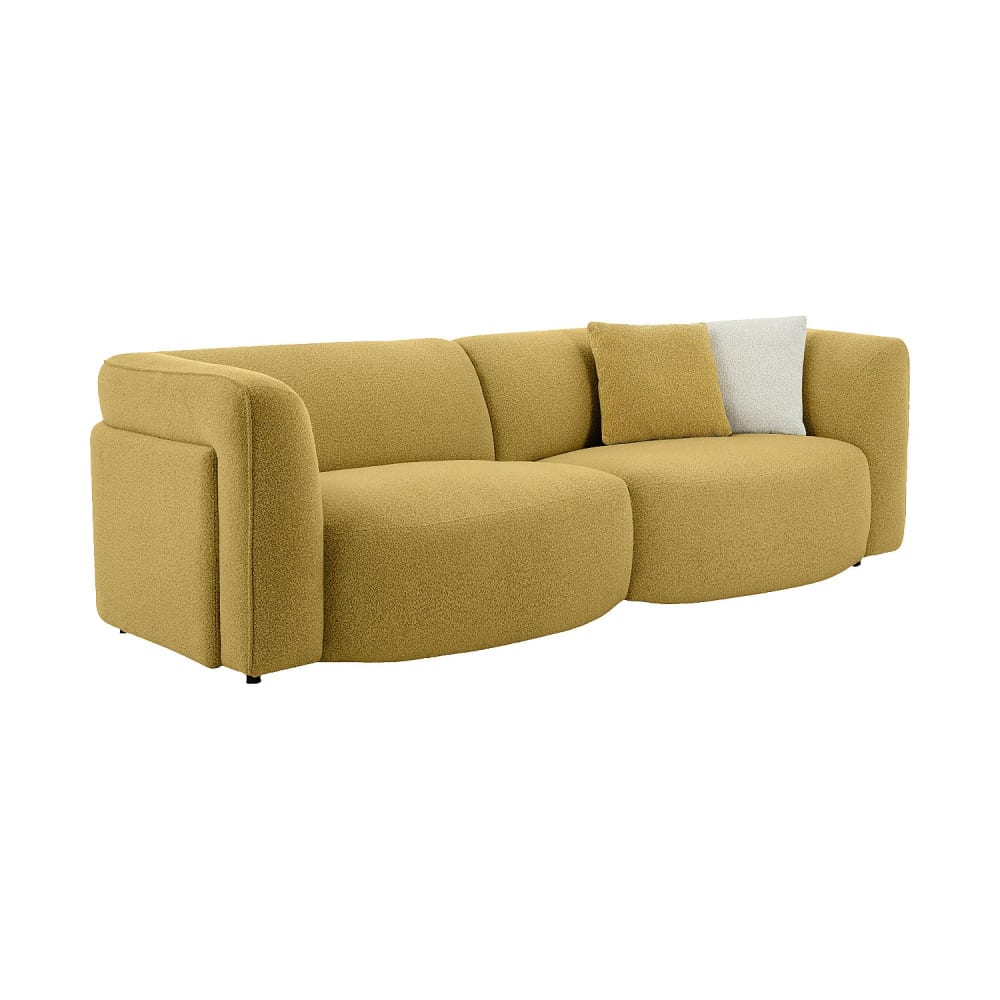 Canapé 4 places en tissu bouclette - jaune moutarde Canapé 4 places en tissu bouclette - jaune moutarde