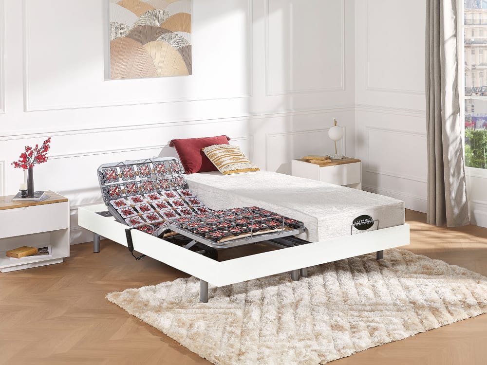 Lit électrique panneau et dérivés de bois blanc 2 x 70 x 190