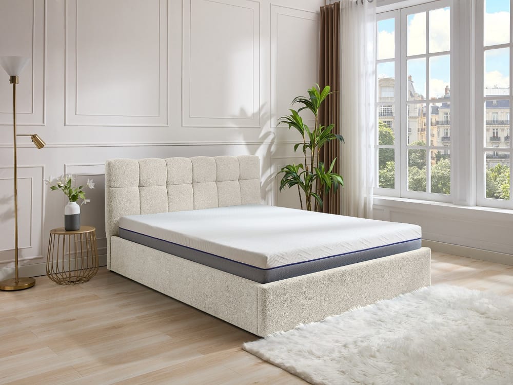 Lit coffre polyester blanc 140 x 190