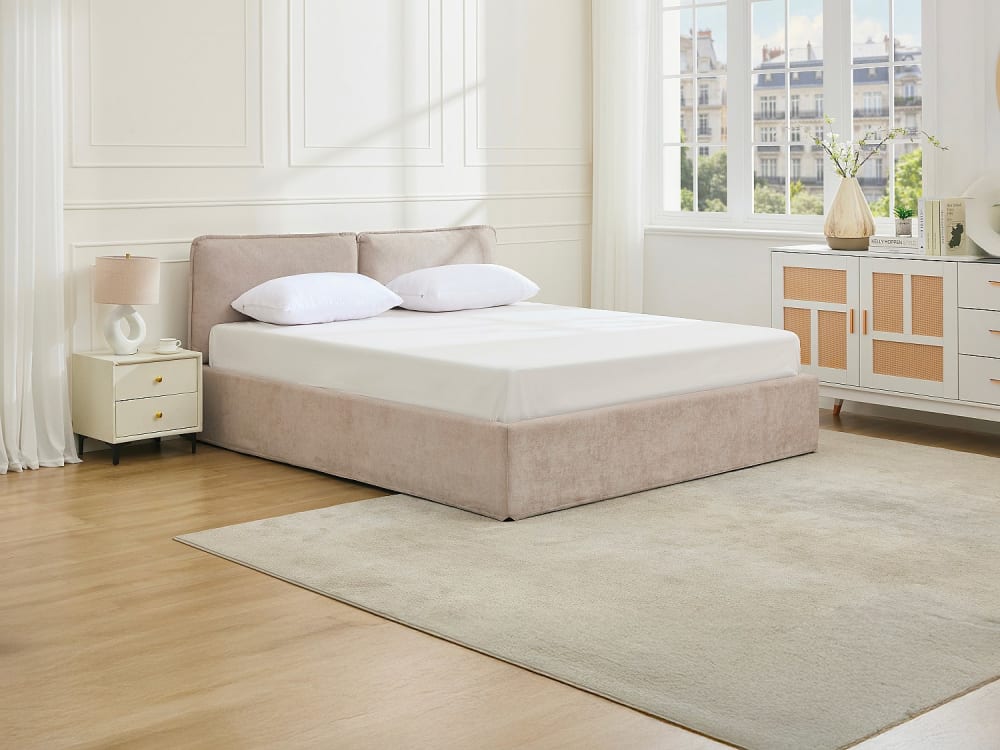 Lit coffre polyester beige 180 x 200 (super king size bed)