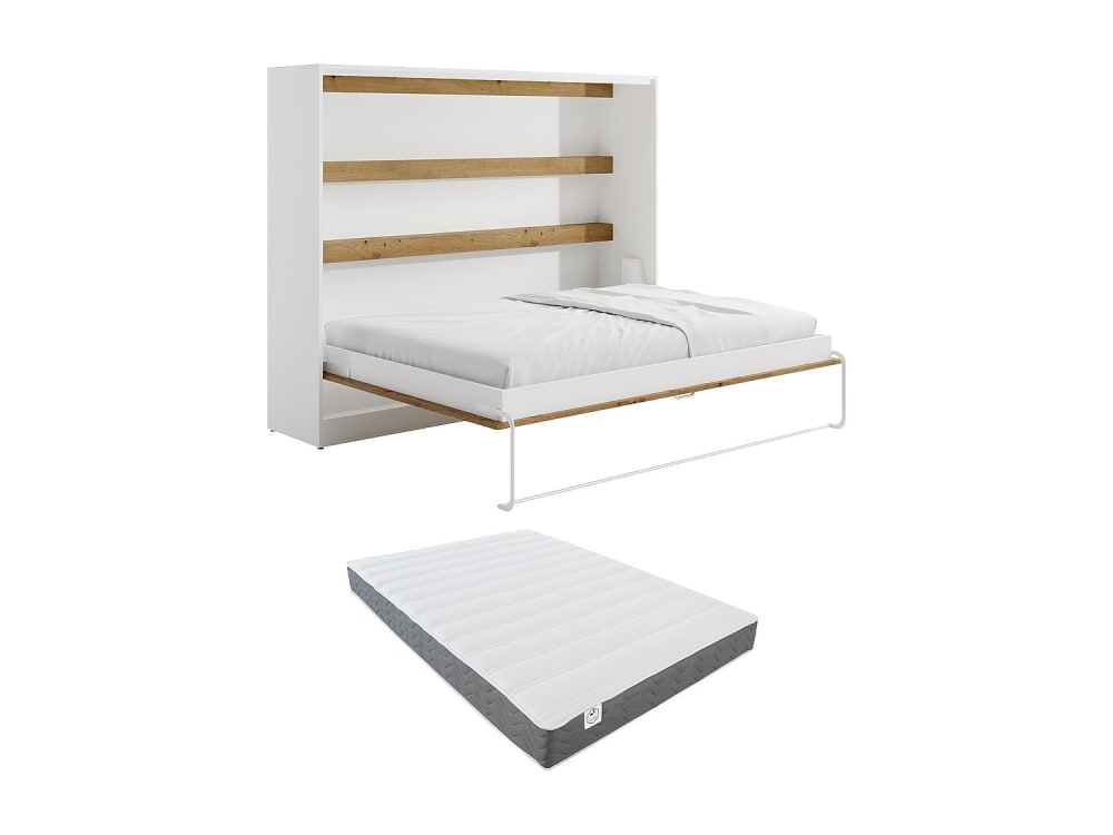 Lit escamotable panneau de particule naturel clair 140 x 200