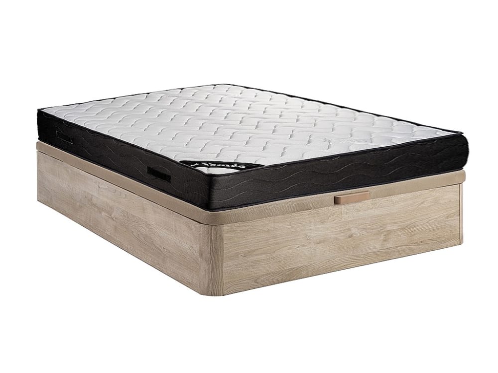 Matelas et sommier coffre panneau de particule naturel clair 160 x 200