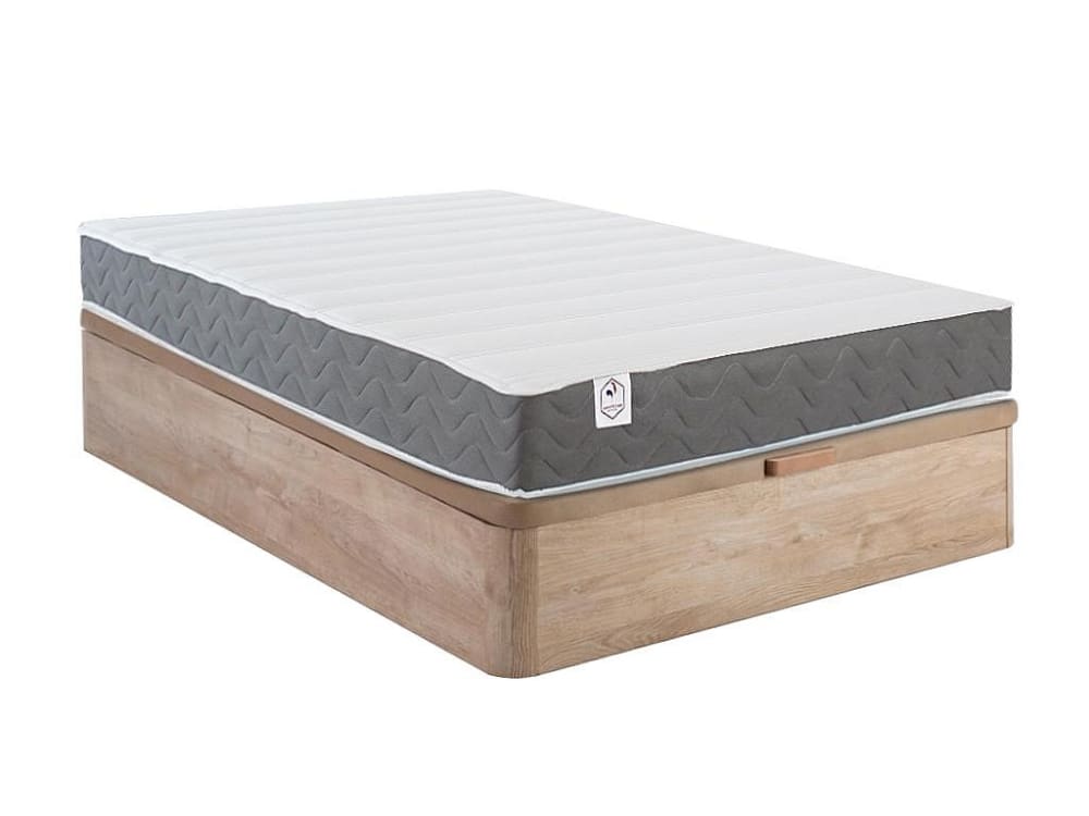 Matelas et sommier coffre mdf naturel clair 140 x 200