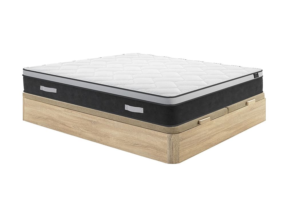 Matelas et sommier coffre panneau de particule naturel clair 180 x 200