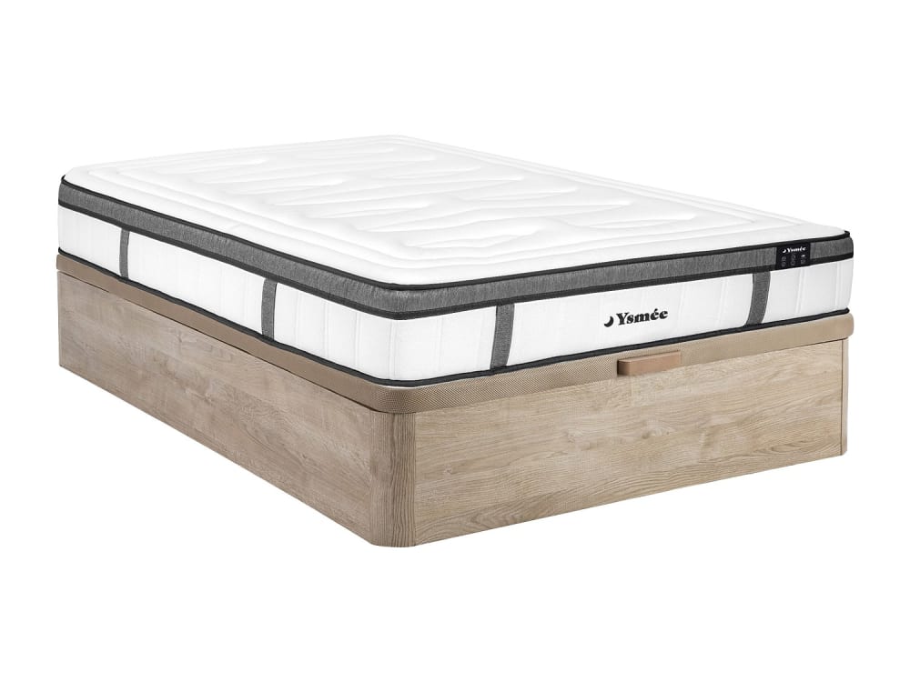 Matelas et sommier coffre panneau de particule naturel clair 160 x 200