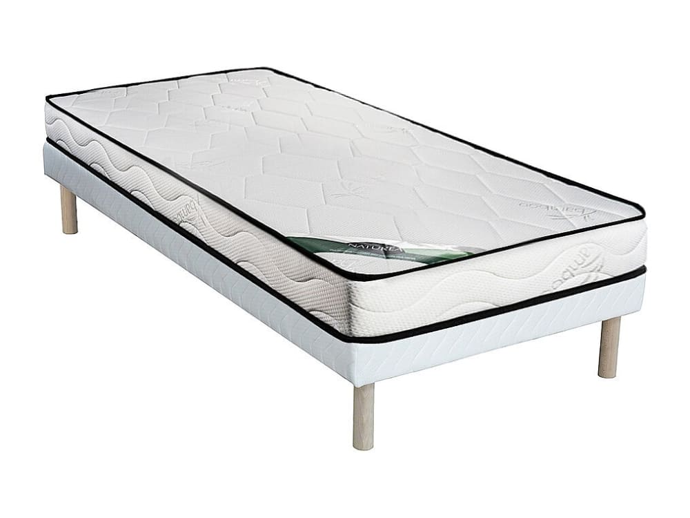 Matelas et sommier tapissier polyester blanc 90 x 190