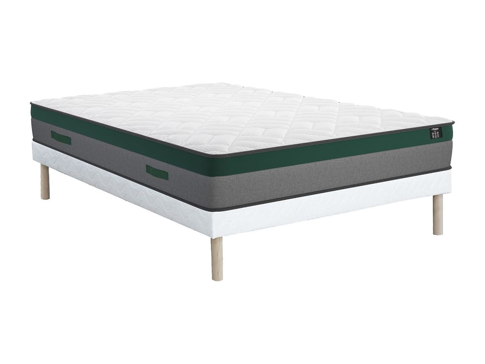 Matelas et sommier tapissier polyester blanc 160 x 200