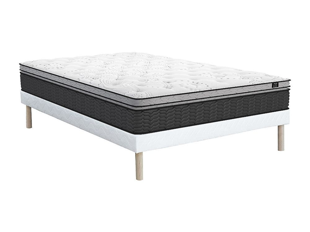 Matelas et sommier tapissier polyester blanc 160 x 200