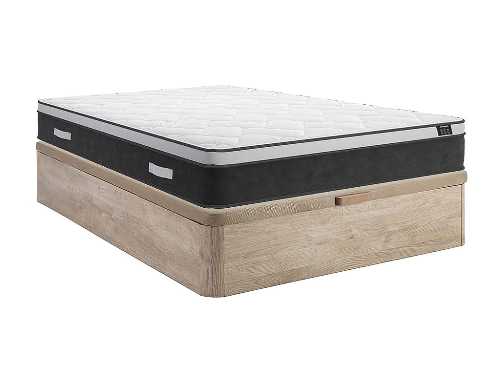 Matelas et sommier coffre panneau de particule naturel clair 160 x 200
