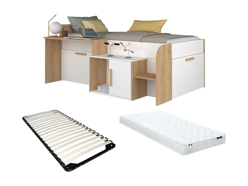 Lit combiné panneau de particule naturel clair 90 x 200 Lit combiné panneau de particule naturel clair 90 x 200