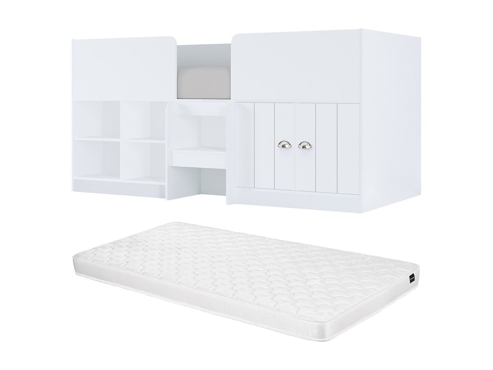 Lit mi hauteur panneau de particule blanc 90 x 190 Lit mi hauteur panneau de particule blanc 90 x 190