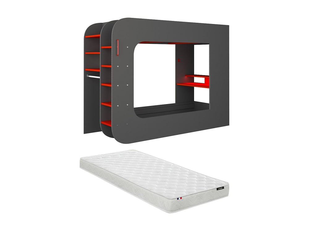 Lit mezzanine panneau de particule gris anthracite 90 x 200